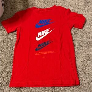 Nike Kids Red Tee with Multicolor Logos